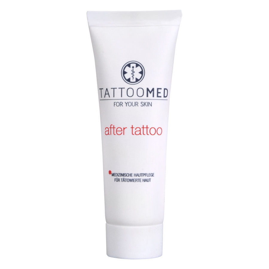 Weiße Tube TattooMed® after tattoo 25 ml auf weißem Hintergrund