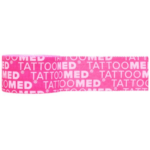 Pinkes Tattoomed Pro Tape, 5m lang, mit weißem Schriftzug auf weißem Hintergrund