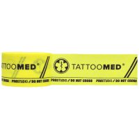 Gelbes Tattoomed Studio Pro Tape mit schwarzem Aufdruck auf weißem Hintergrund