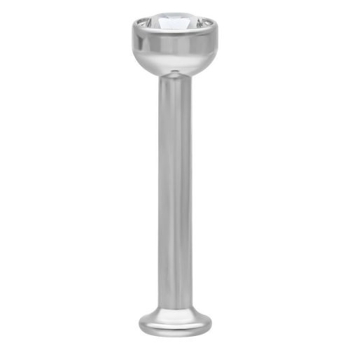 Silbernes Mini Titan Labret mit klarem Kristall auf weißem Hintergrund