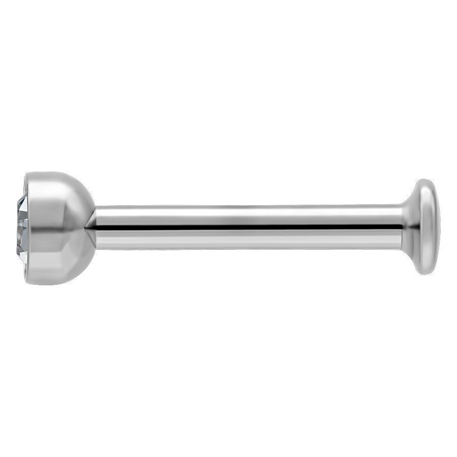 Silberner Mini Titan Labret mit Kristallklar Stein auf weißem Hintergrund