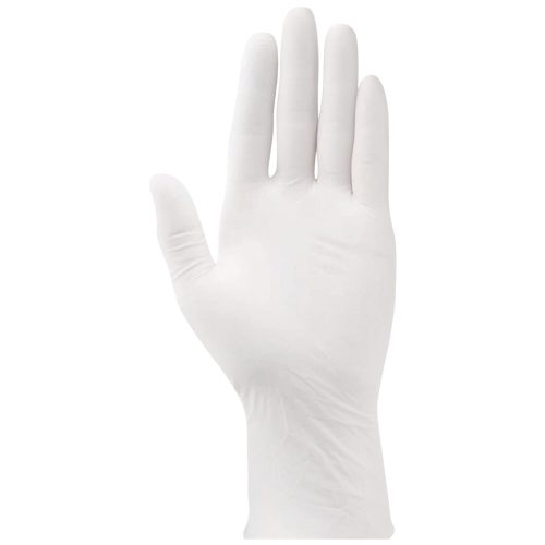Weißer Einweghandschuh aus der Unigloves Kollektion auf weißem Hintergrund