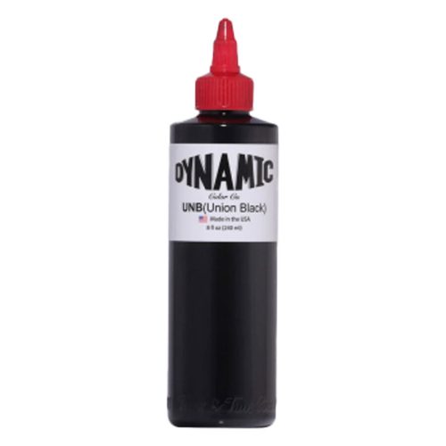 Schwarze Tattoofarbe Flasche 240ml mit rotem Deckel auf weißem Hintergrund