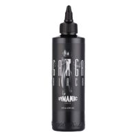 Schwarze Tattoofarbe Viking Ink Ganga Black 240ml Flasche auf weißem Hintergrund