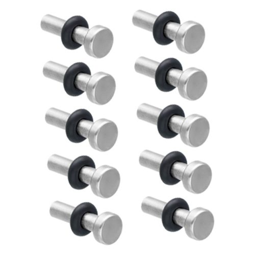 Zehn silberne Septum Keeper aus Titan mit schwarzen Ringen auf weißem Hintergrund