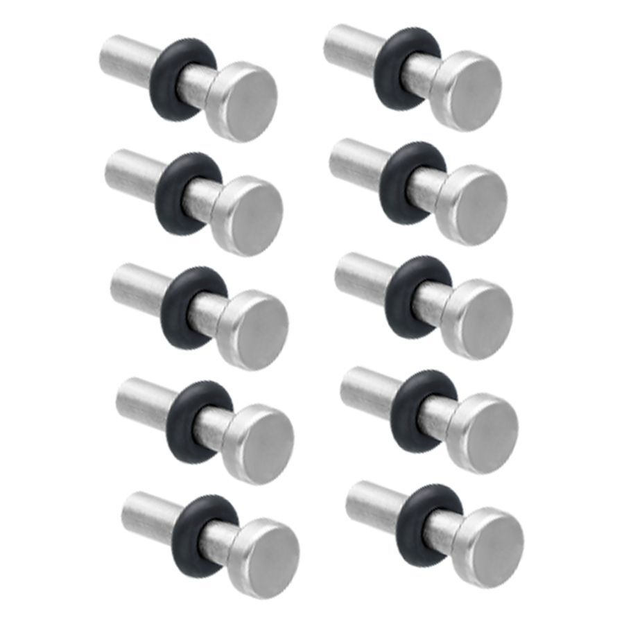 Zehn silberne Septum Keeper aus Titan mit schwarzen Ringen auf weißem Hintergrund