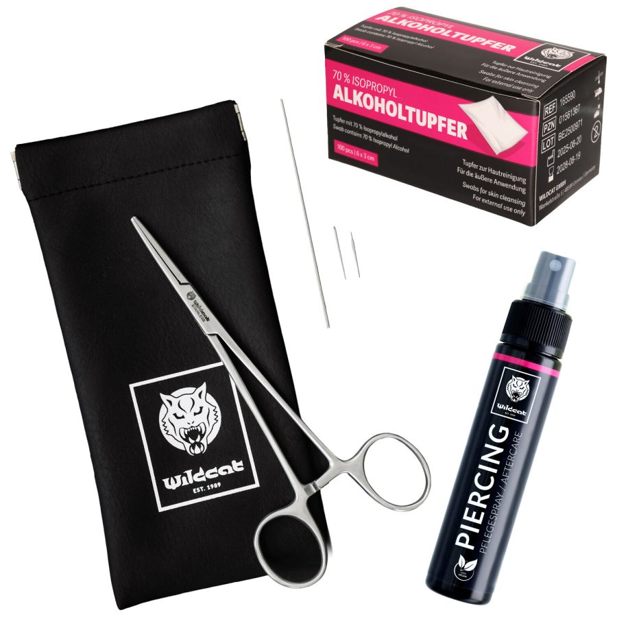 Piercing Change Kit mit Schere, Alkoholpads, Spray und Tasche