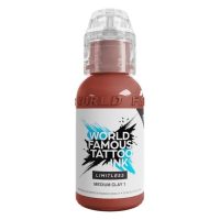Braune und beige Flasche World Famous Tattoo Ink Limitless Medium Clay 1 auf weißem Hintergrund