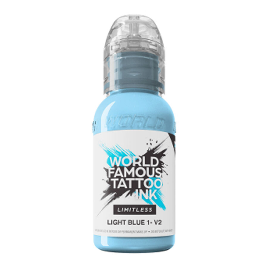 Flasche World Famous Ink Limitless Light Blue auf weißem Hintergrund