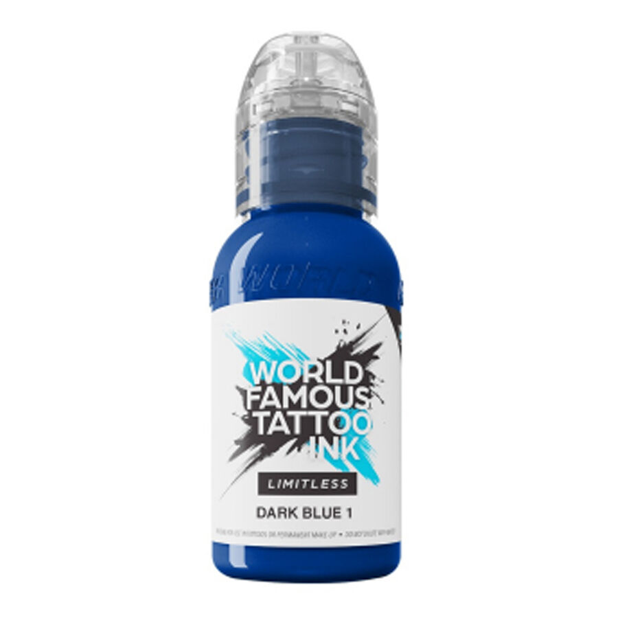 Dunkelblaue Tätowierfarbe, 30ml Flasche auf weißem Hintergrund