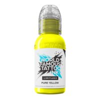 Flasche World Famous Ink Limitless Pure Yellow auf weißem Hintergrund