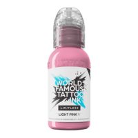 Flasche World Famous Ink Limitless Light Pink Tattoo Farbe auf weißem Hintergrund