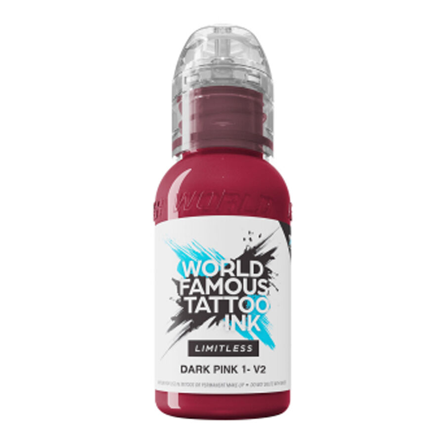 Tattoo-Tinte in dunklem Pink, 30 ml Flasche auf weißem Hintergrund