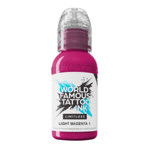 Flasche World Famous Ink Limitless Light Magenta auf weißem Hintergrund