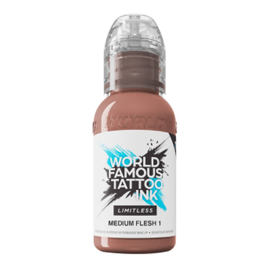 Beigefarbene Tätowierfarbe in 30ml Flasche auf weißem Hintergrund