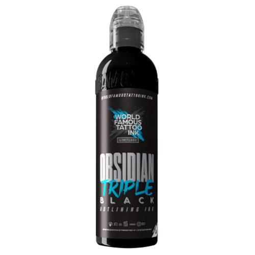 Schwarze Flasche World Famous Ink Obsidian Triple Black auf weißem Hintergrund