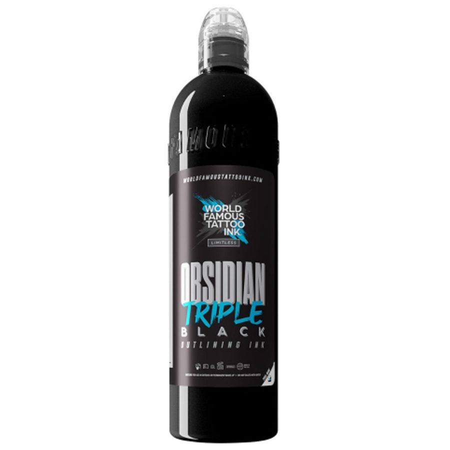 Schwarze Flasche World Famous Ink Limitless Obsidian auf weißem Hintergrund