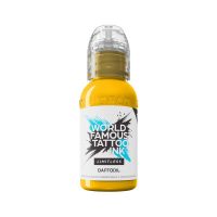 Gelbe World Famous Ink Tinte in 30 ml Flasche, auf weißem Hintergrund