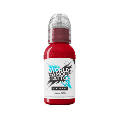 Rote Tattoo Tinte in 30ml Flasche auf weißem Hintergrund
