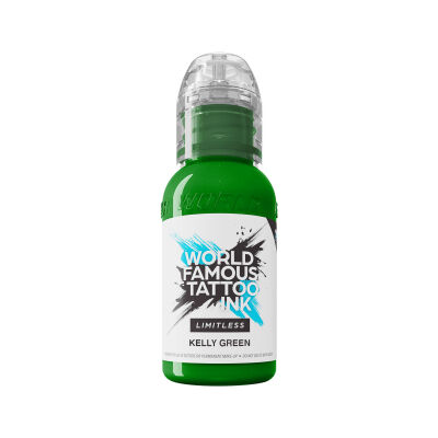Grüne Tattoofarbe Flasche, 30 ml, auf weißem Hintergrund