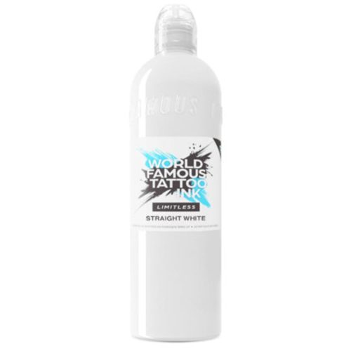 Weiße Flasche World Famous Ink Pink Tattoofarbe auf weißem Hintergrund