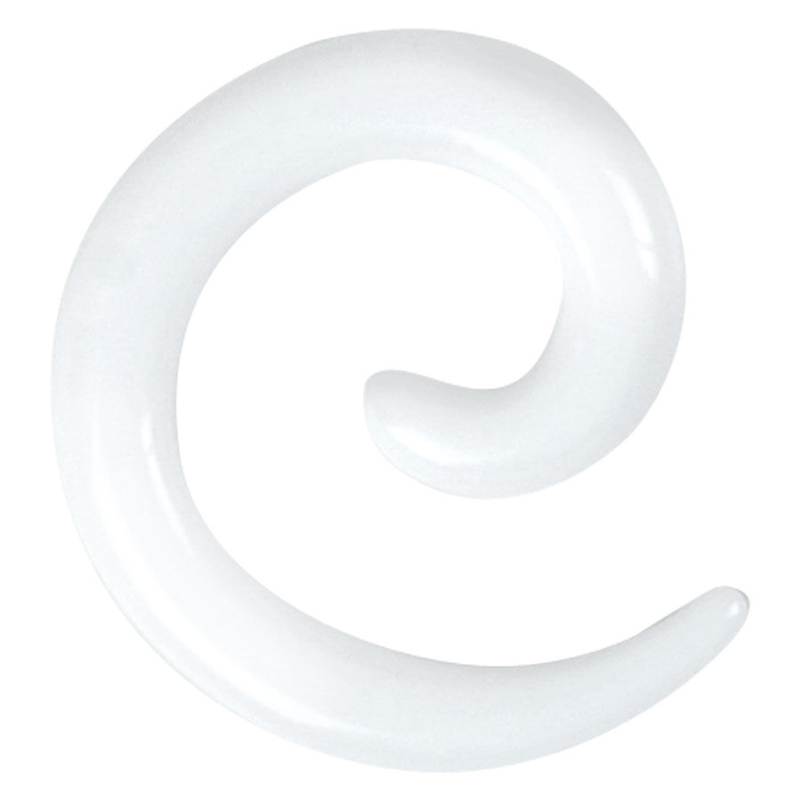 Weiße Acryl Dehnspirale auf neutralem Hintergrund in Spiralform