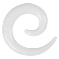 Weiße Acrylspirale auf weißem Hintergrund, Ohrpiercing