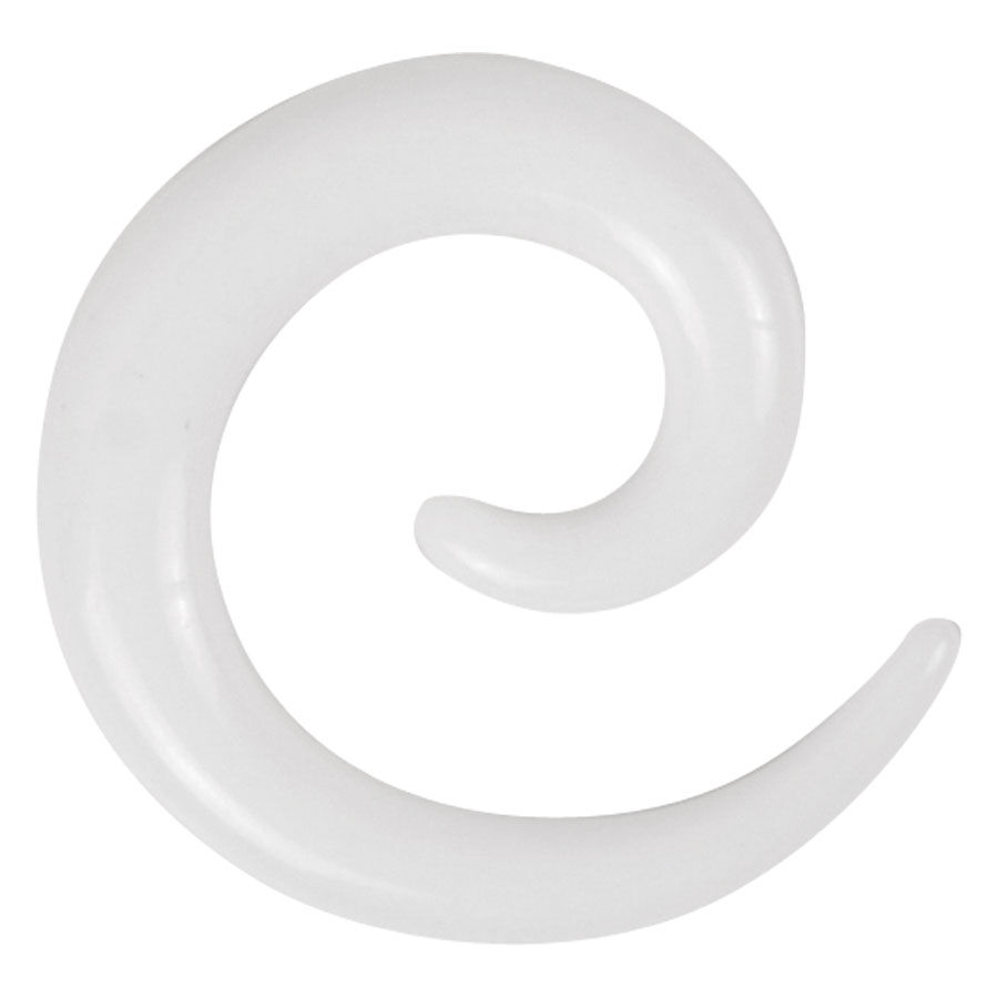 Weiße Acrylspirale auf weißem Hintergrund, Ohrpiercing