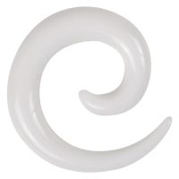 Weiße, glänzende Acryl-Dehnspirale auf neutralem Hintergrund