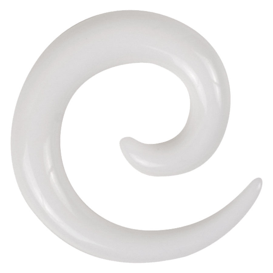 Weiße, glänzende Acryl-Dehnspirale auf neutralem Hintergrund
