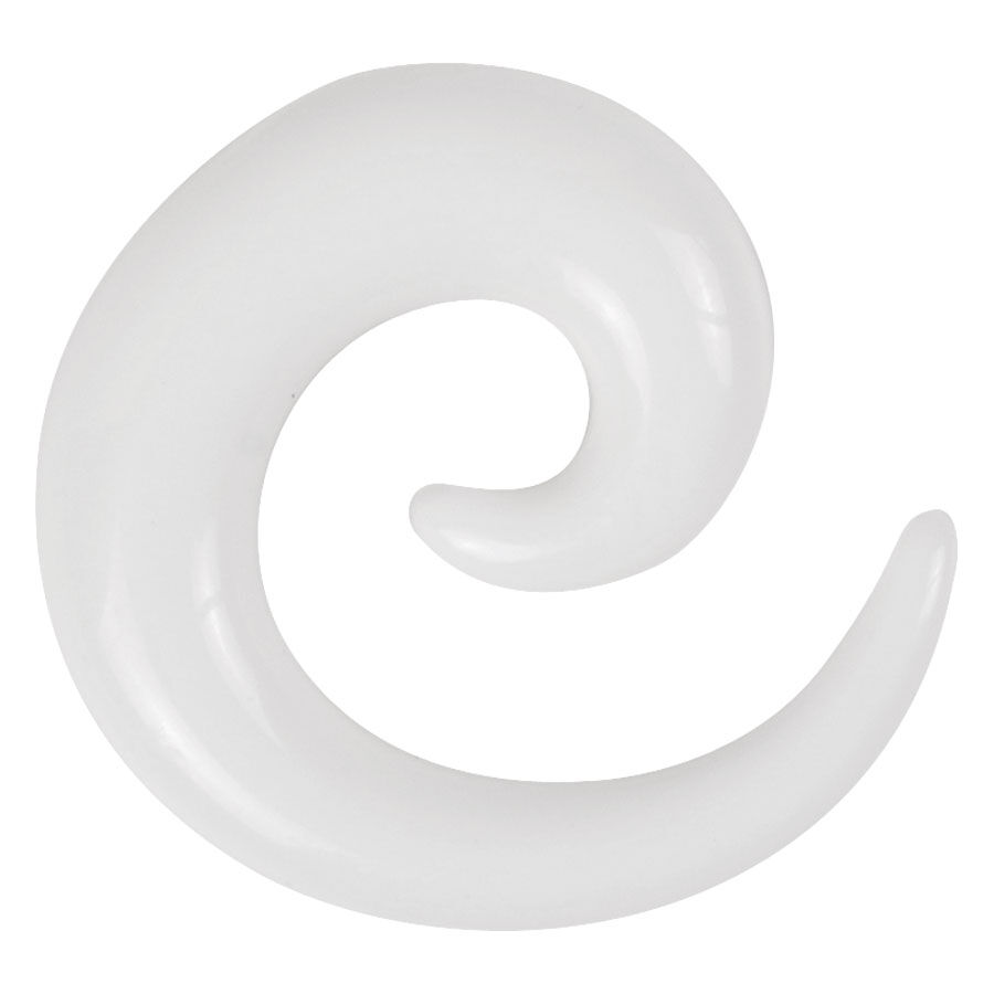 Weiße Acryl-Dehnspirale auf weißem Hintergrund
