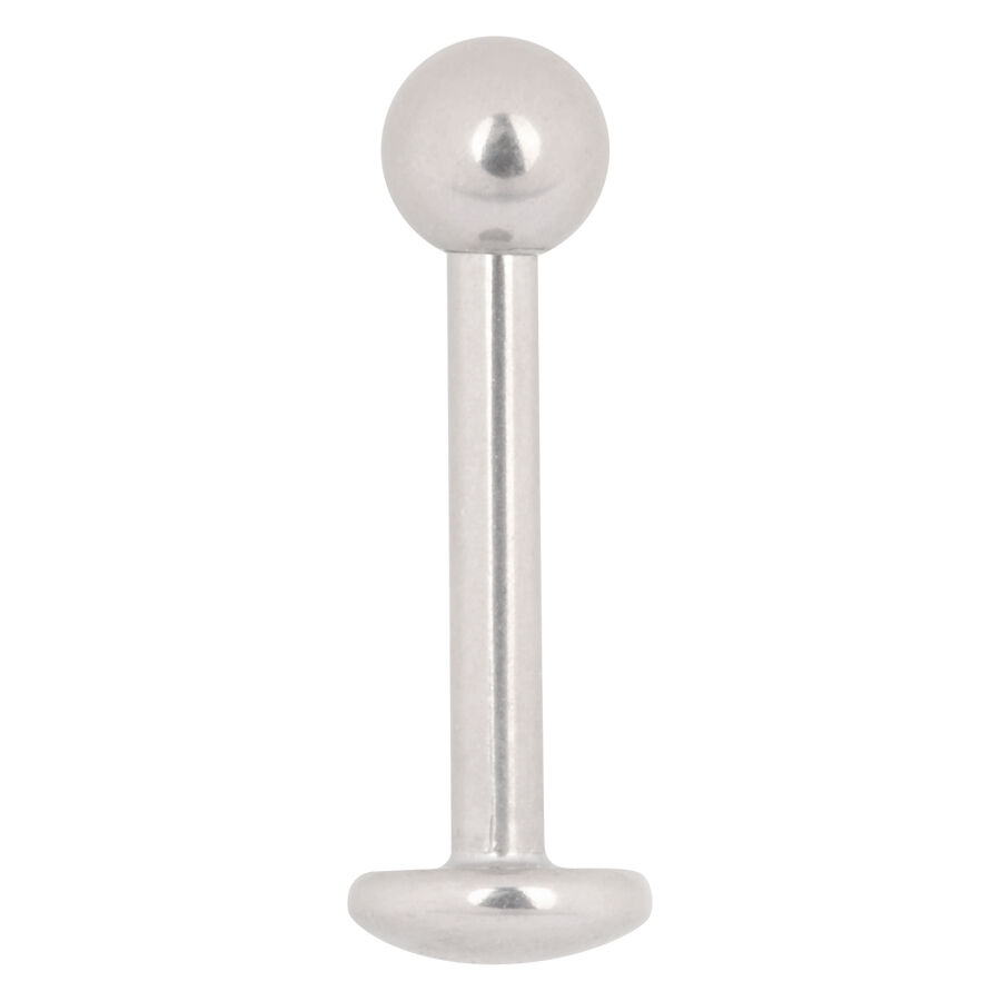 Weißgoldenes Titan Labret Piercing mit Kugel auf weißem Hintergrund
