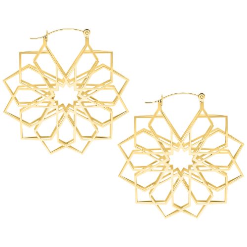 Goldene Kaleidoscope Hoops aus Chirurgenstahl auf weißem Hintergrund