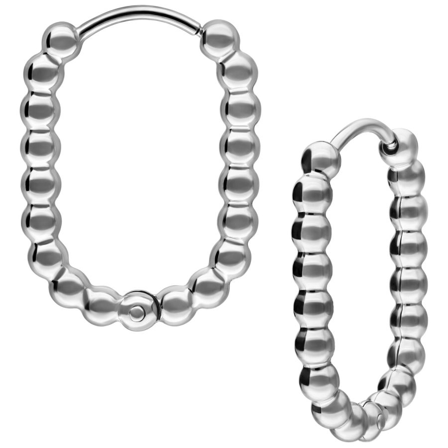 Silberne ovale Bubble Hoops aus Chirurgenstahl vor weißem Hintergrund