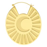 Goldene Ohrringe mit Mond-Design aus hochglanzpoliertem Chirurgenstahl auf weißem Hintergrund