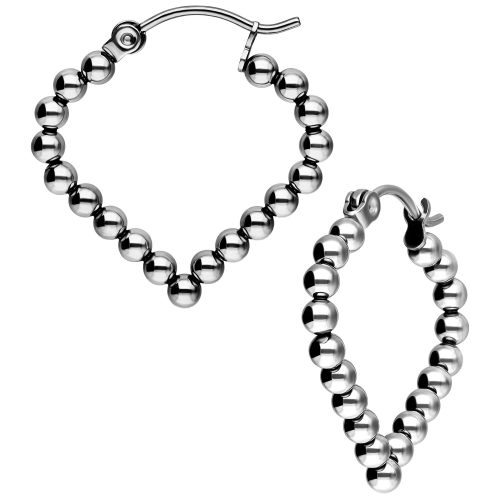 Silberne Bubble Polygon Hoops aus Chirurgenstahl auf weißem Hintergrund
