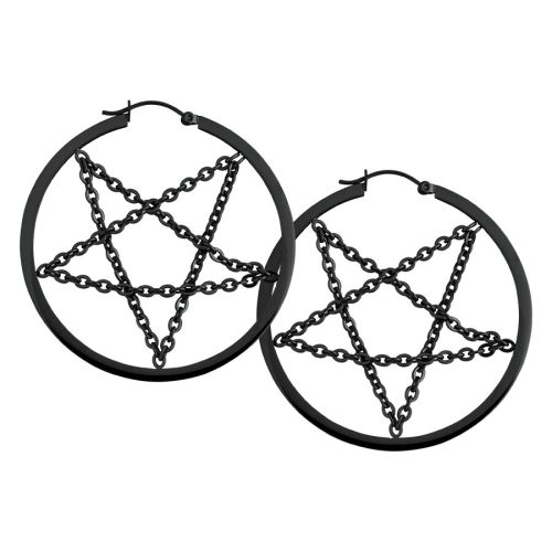Schwarze Pentagramm-Ohrringe mit Ketten auf weißem Hintergrund
