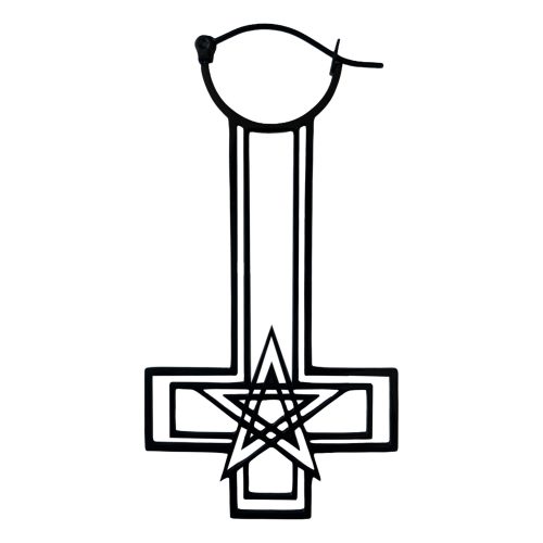 Schwarze Ohrringe in Form eines Kreuzes mit Pentagramm auf weißem Hintergrund