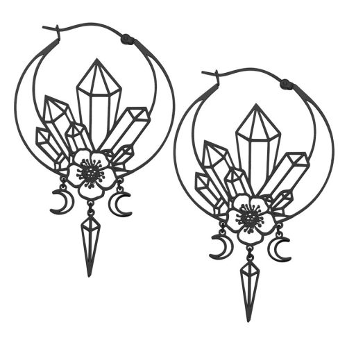 Schwarze Ohrringe mit Kristall- und Blumenmotiv auf weißem Hintergrund