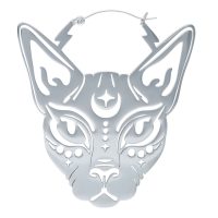 Silberne Sphynx Ohrringe mit Katzenmotiv auf weißem Hintergrund