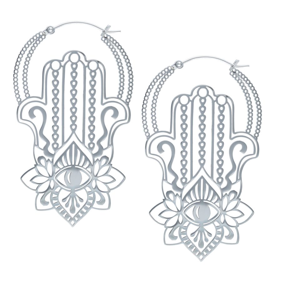 Silberne Khamsa Ohrringe aus Chirurgenstahl mit filigranem Design