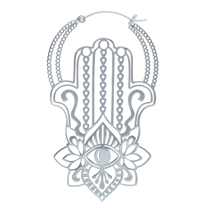 Silberne Khamsa Hoops mit filigranem Hamsa-Design und Klappverschluss