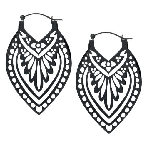 Schwarze Creek Hoops Ohrringe aus Chirurgenstahl mit filigranem Design auf weißem Hintergrund