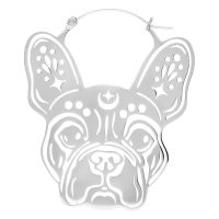 Silberfarbener Bulldog Ohrring mit Klappverschluss auf weißem Hintergrund