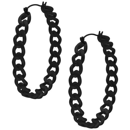 Zwei schwarze Curbchain Hoops aus hochglanzpoliertem Chirurgenstahl 316L