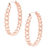 Zwei glänzende Curbchain Hoops aus Roségold auf weißem Hintergrund