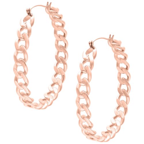 Zwei glänzende Curbchain Hoops aus Roségold auf weißem Hintergrund