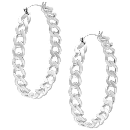 Silberne Curbchain Hoops aus Chirurgenstahl mit Klappverschluss auf weißem Hintergrund
