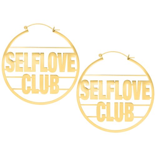 Goldene Selflove Club Hoops auf weißem Hintergrund
