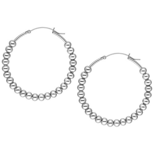 Zwei silberne Bubble Hoops Ohrringe aus Chirurgenstahl auf weißem Hintergrund